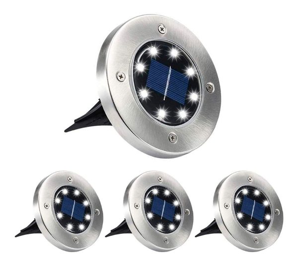 Foco Luz 8 Led Solar Con Sensor Acero Inoxidable X4 Unidades