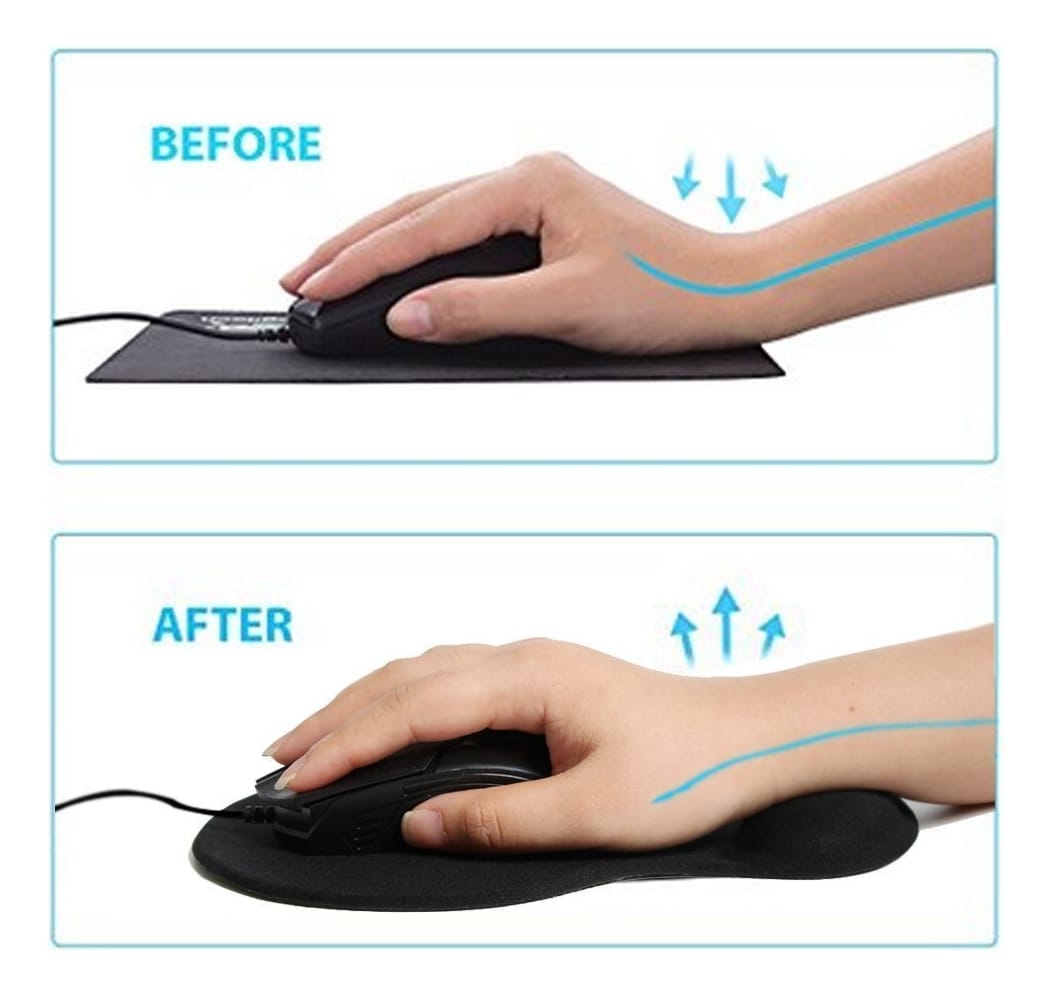 Mouse Pad Negro Con Gel Para Apoyar Muñeca Cómodo Ergonomico - Imagen 2