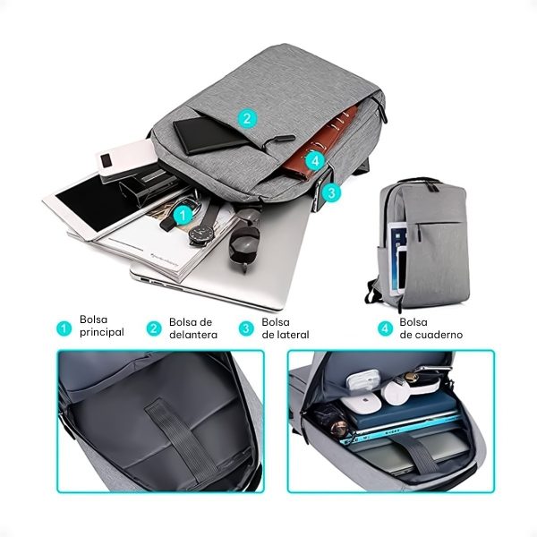 Mochila Para Notebook Impermeable Con Puerto Usb Anti Robo - Imagen 15