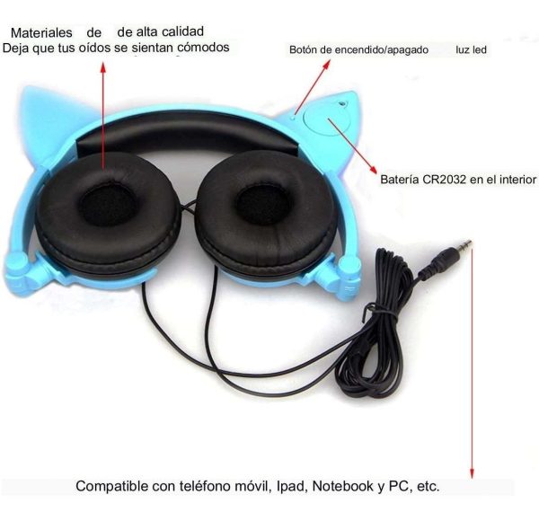 Auricular Vincha Niños Con Orejas De Gato Luces Led Colores - Imagen 7