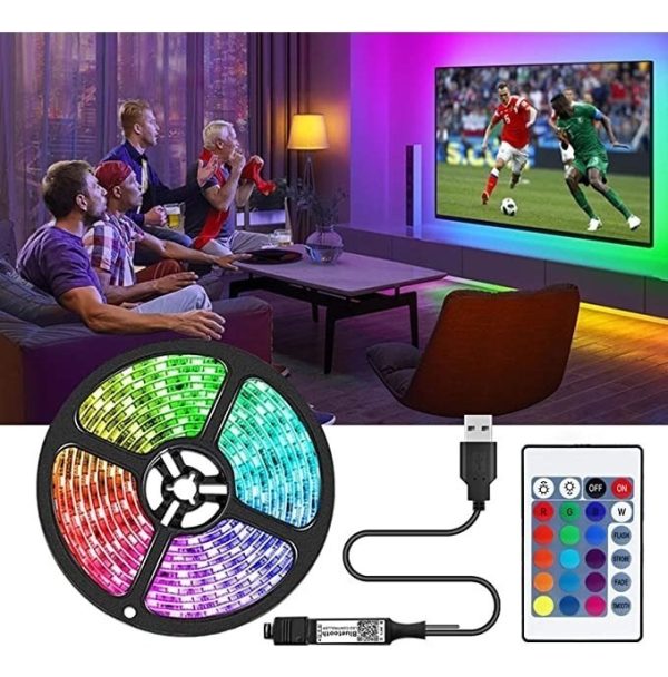 Cinta Rgb Tira Led Usb 5050 Colores 2 Metros C/ Control Tv - Imagen 5