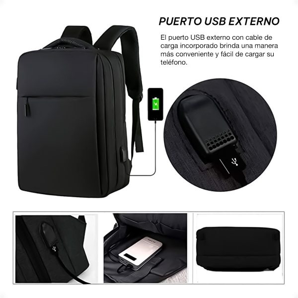 Mochila Para Notebook Impermeable Con Puerto Usb Anti Robo - Imagen 9