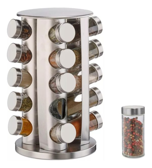 Especiero Giratorio Vertical 20 Frascos Vidrio Acero Inox