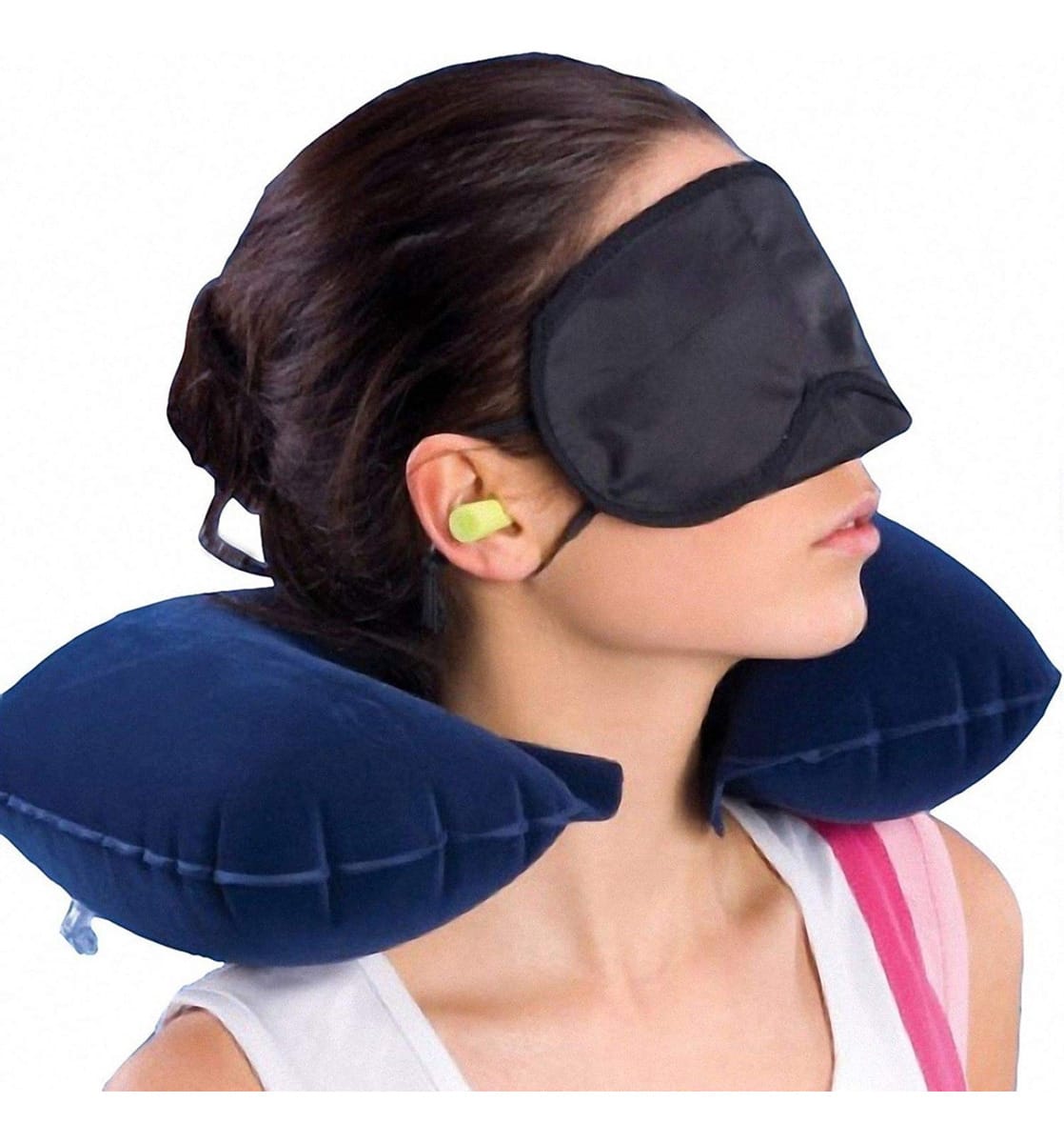 Set De Viaje Almohada Inflable + Cubre Ojos + Tapones Oidos - Imagen 5