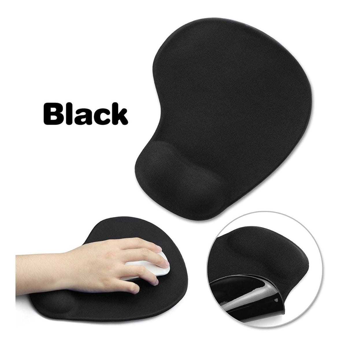 Mouse Pad Negro Con Gel Para Apoyar Muñeca Cómodo Ergonomico - Imagen 4