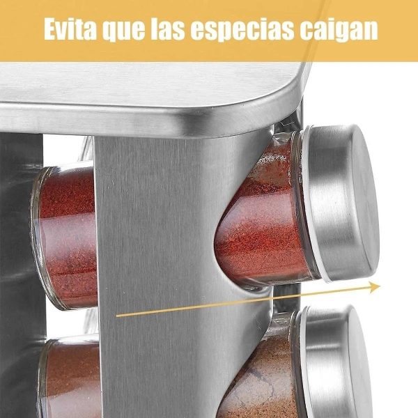 Especiero Giratorio Vertical 20 Frascos Vidrio Acero Inox - Imagen 6