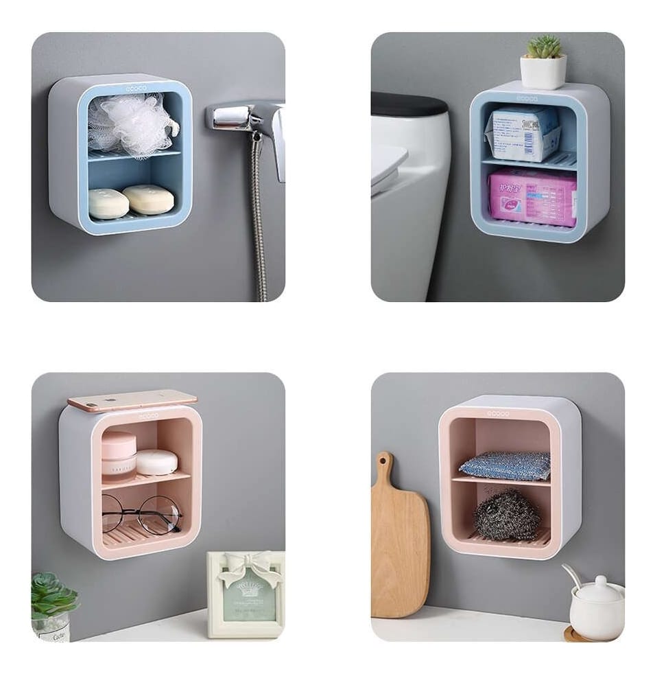 Estante Baño Jabonera 2 Niveles Doble Piso Pared Con Drenaje - Imagen 4