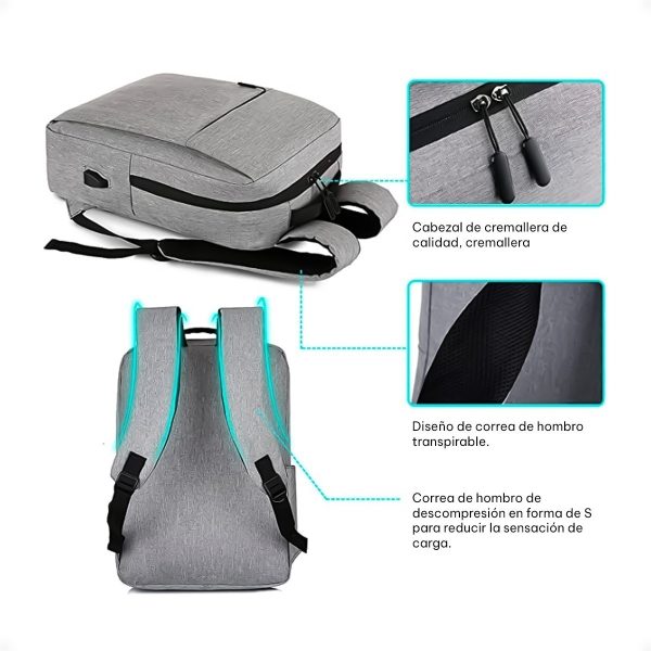 Mochila Para Notebook Impermeable Con Puerto Usb Anti Robo - Imagen 14