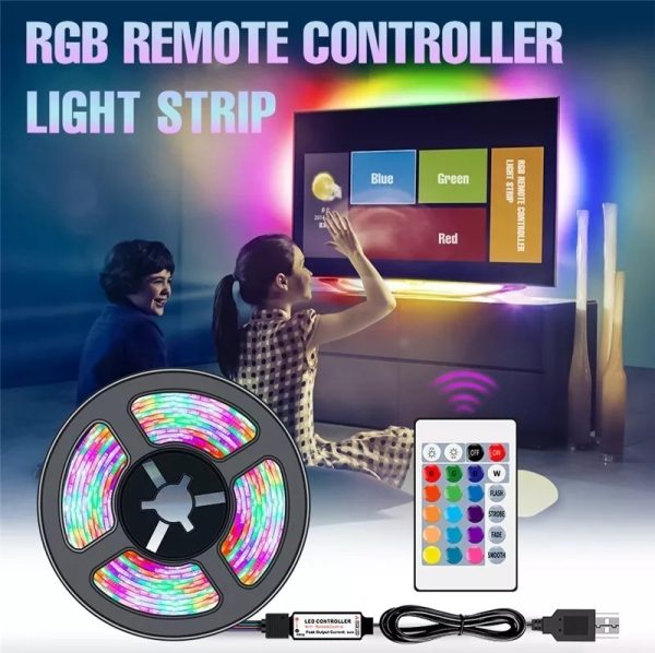 Cinta Rgb Tira Led Usb 5050 Colores 2 Metros C/ Control Tv - Imagen 4