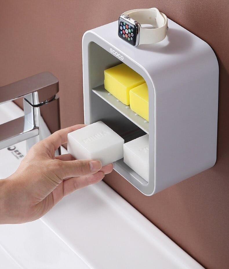 Estante Baño Jabonera 2 Niveles Doble Piso Pared Con Drenaje - Imagen 6