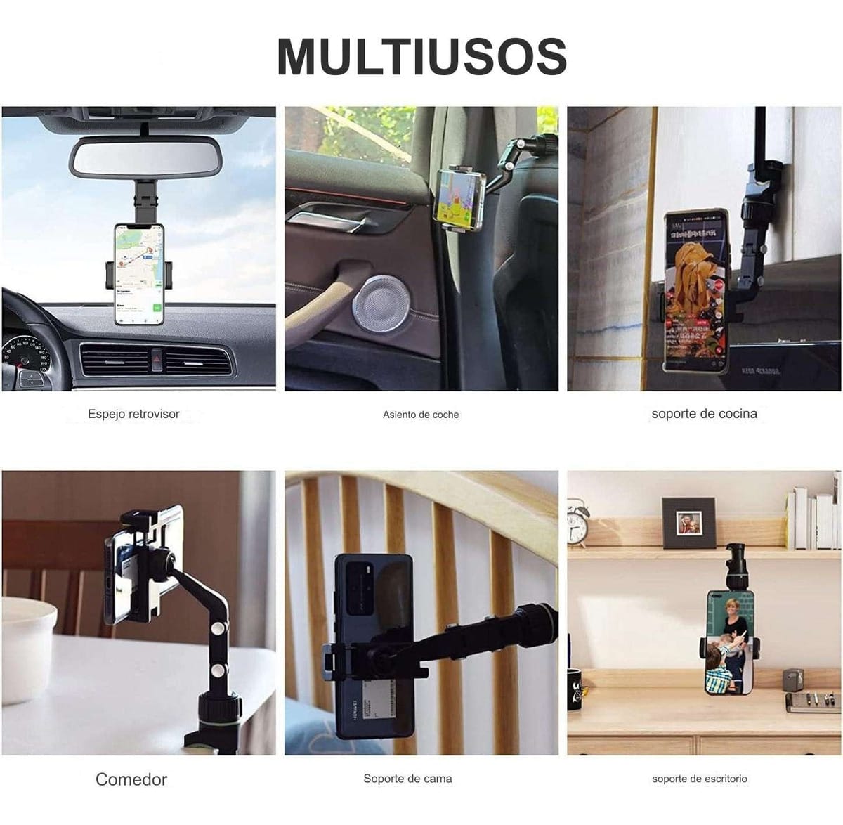 Soporte Celular Espejo Retrovisor Rotacion 360 4 A 7 Pulgada - Imagen 3