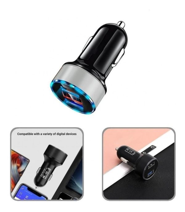 Cargador Para Auto 12v 2 Puertos Usb Combinado Treqa Celular - Imagen 3