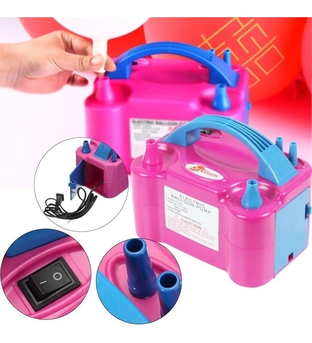 Inflador Globos Eléctrico Compresor 600w 2 Inyectores Fiesta - Imagen 2