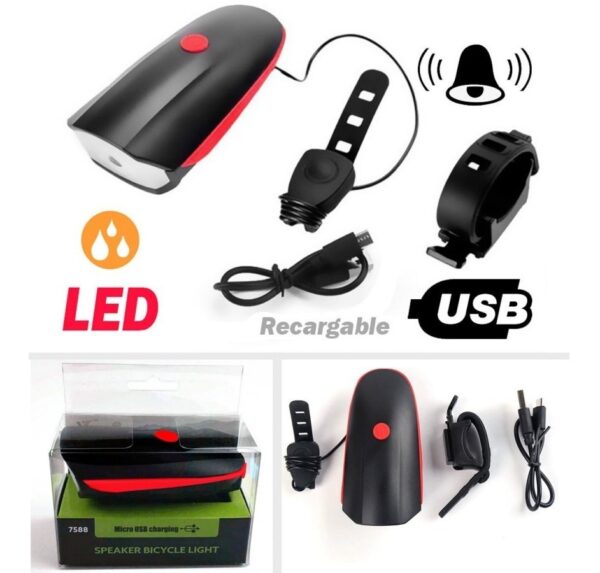 Farol Luz Led Delantera Recargable Bicicleta Con Bocina - Imagen 4