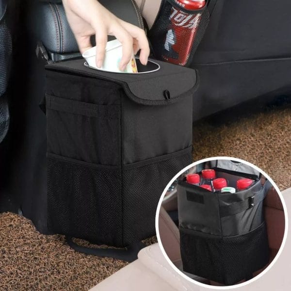Tacho De Basura Y Organizador Para Auto 2 En 1 Con Tapa - Imagen 4