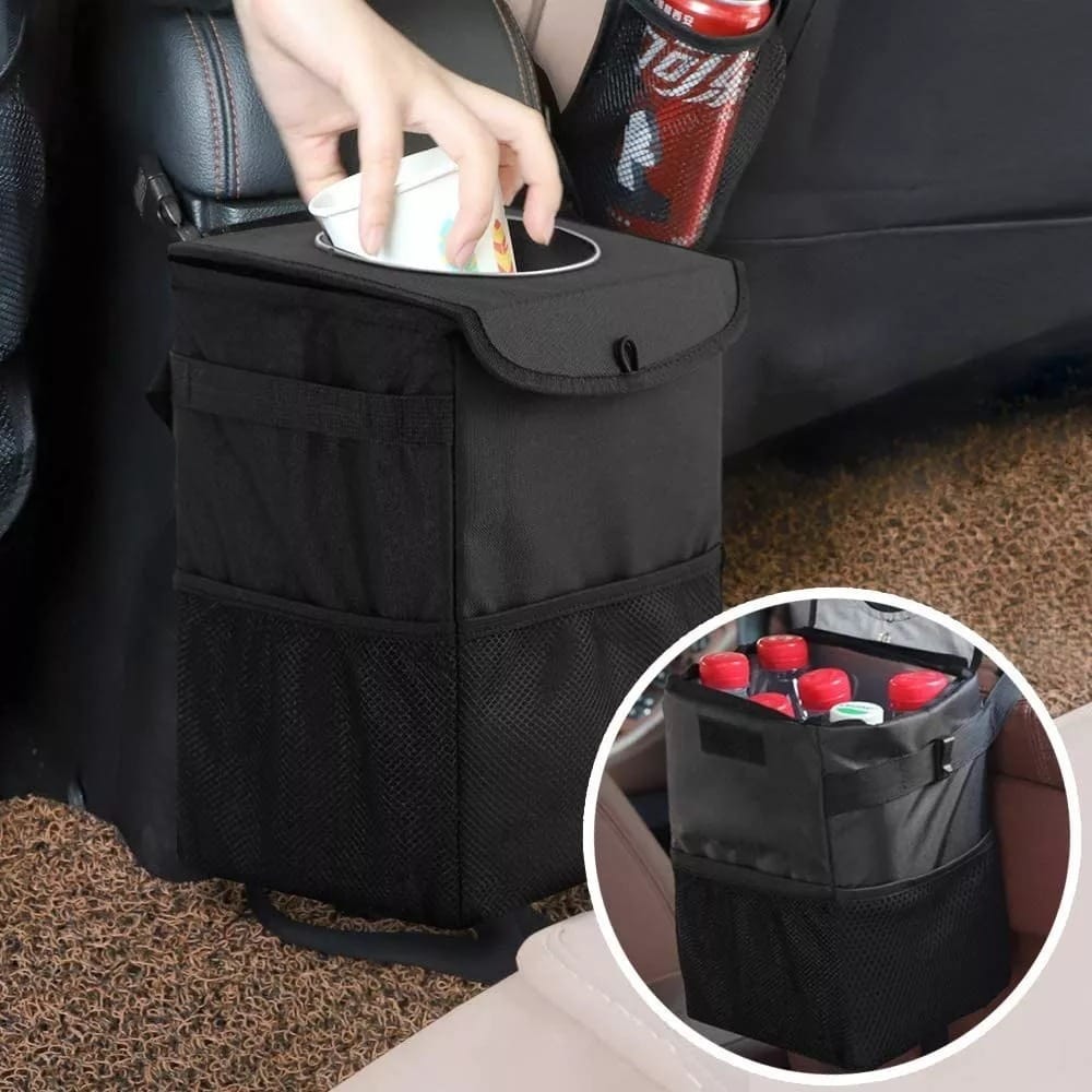 Tacho De Basura Y Organizador Para Auto 2 En 1 Con Tapa - Imagen 4