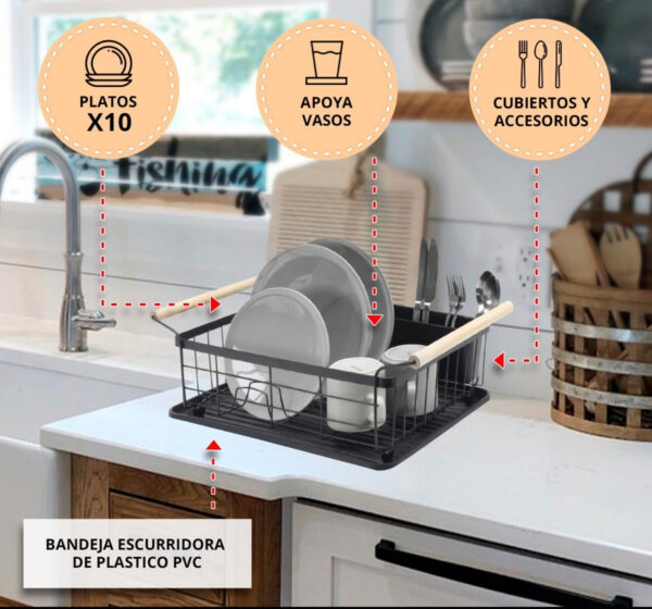 Escurridor Vajilla Con Agarre Y Bandeja Secador De Platos - Imagen 2