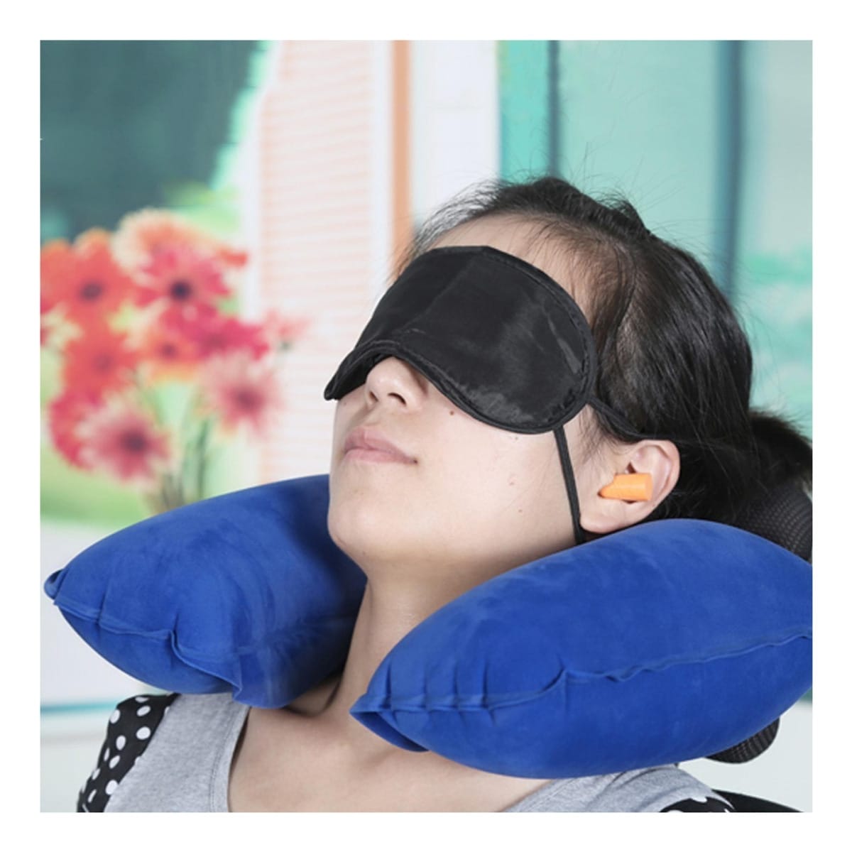 Set De Viaje Almohada Inflable + Cubre Ojos + Tapones Oidos - Imagen 3
