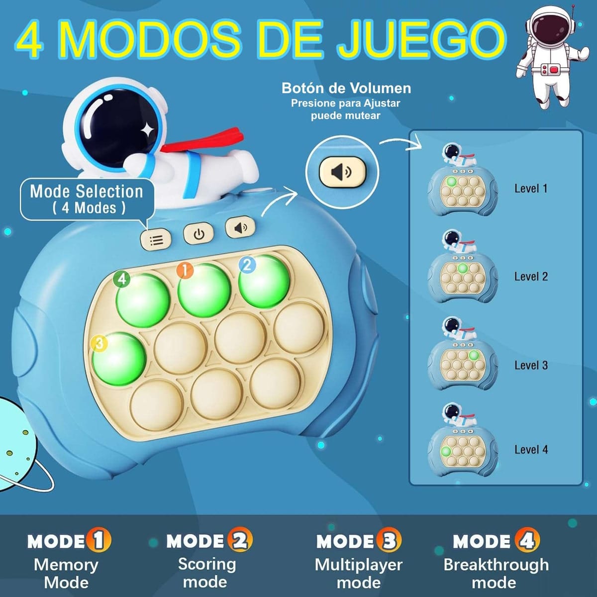 Juego Fidget Pop It Electrónico Astronauta Antiestrés Niños - Imagen 4