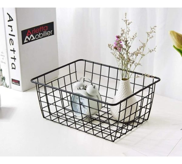 Cesta Mediana Metal Organizador Negro Y Blanco 28x22x11 Cm - Imagen 5