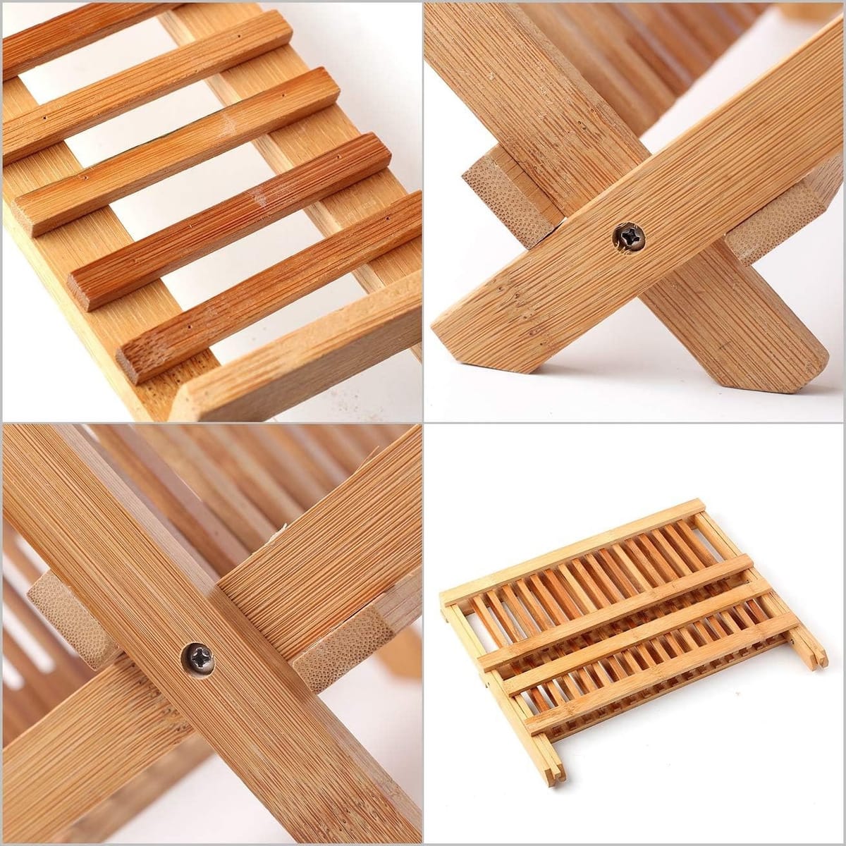 Escurridor De Platos Plegable De Bambú 2 Niveles Para Mesada - Imagen 3