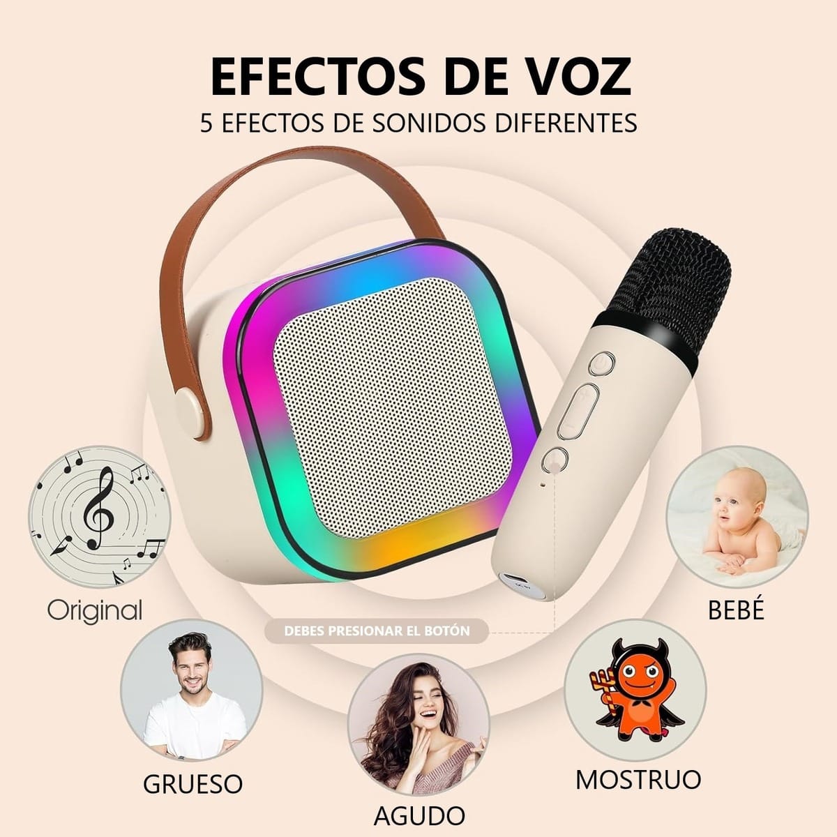 Mini Parlante Microfono Inalambrico Karaoke Led Bluetooth - Imagen 2