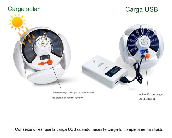 Foco Plegable Recarga Solar Y 220v Exterior 5 En 1 Camping - Imagen 5