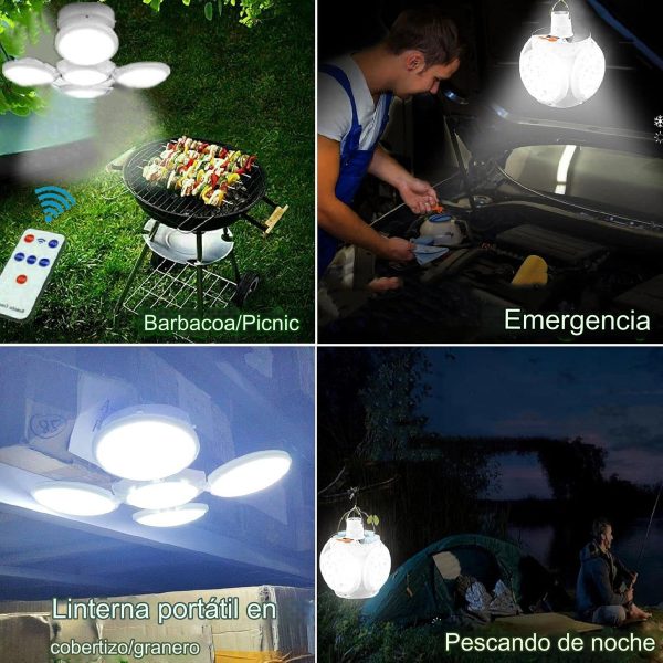 Foco Plegable Recarga Solar Y 220v Exterior 5 En 1 Camping - Imagen 4