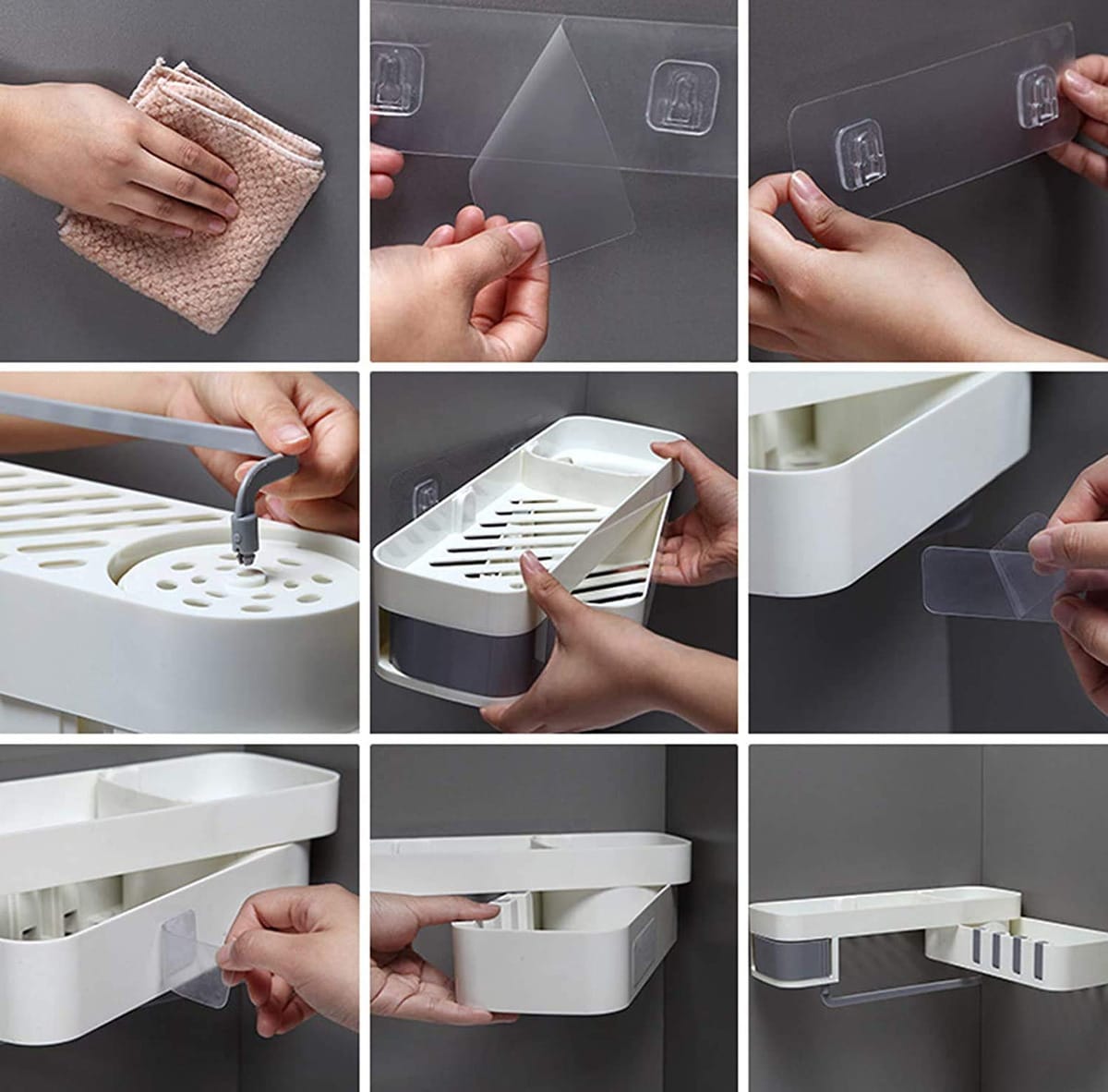 Esquinero Estante Plegable De Baño 34x27x8 Cm Ganchos - Imagen 6