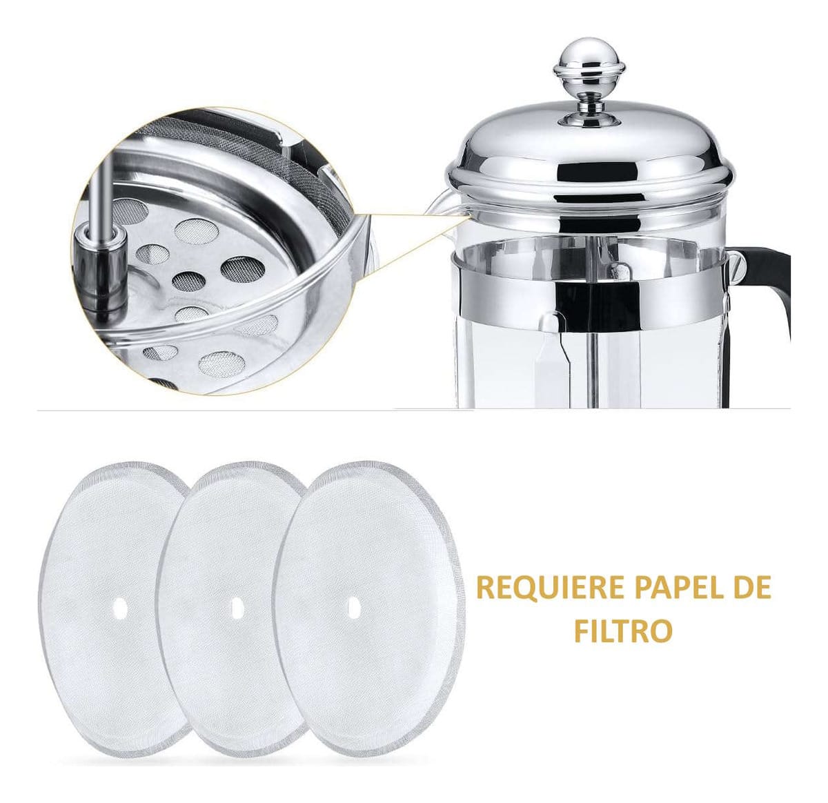 Cafetera Prensa Francesa Tetera 600 Ml Acero Inox 6 Tazas - Imagen 8