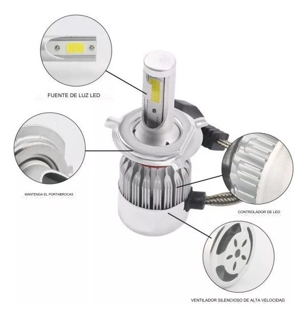 Kit Faros Lampara De Auto C6 H4 X2 Unidades Luz Led Coche - Imagen 3