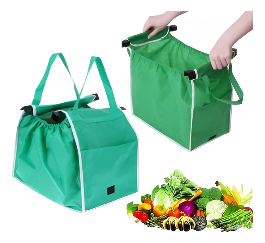 Bolsa Tela Tnt Plegable Con Clip Para Carrito Supermercado