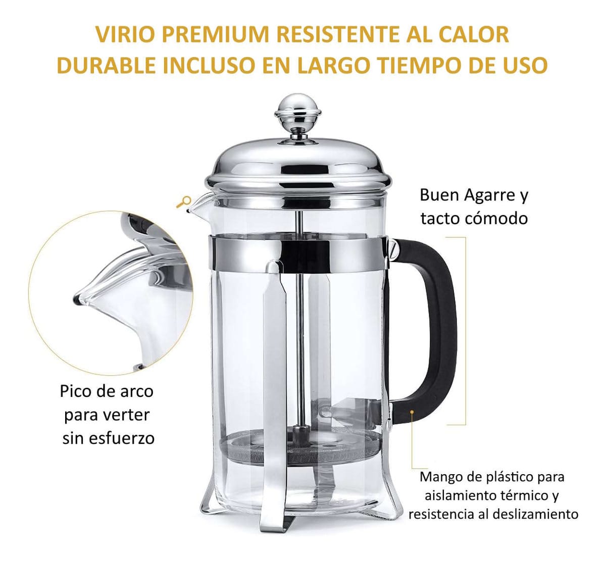 Cafetera Prensa Francesa Tetera 600 Ml Acero Inox 6 Tazas - Imagen 3