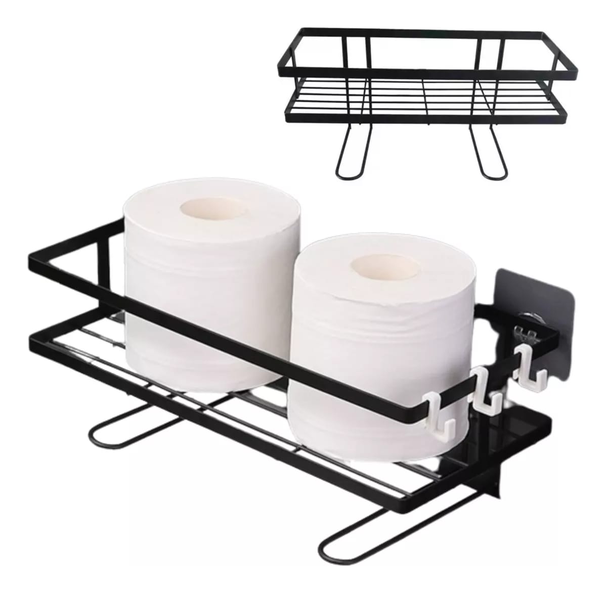 Estante Organizador Metal Pared Baño Adhesivo + Ganchos