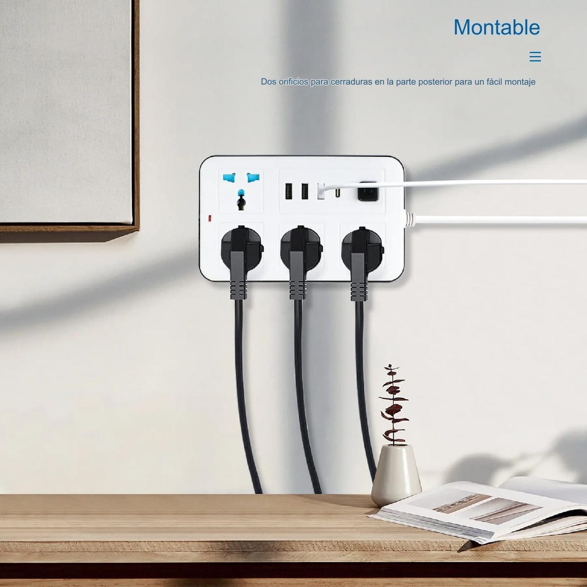 Alargue Zapatilla Eléctrica Adaptador 503 Con Usb 2m Treqa - Imagen 3