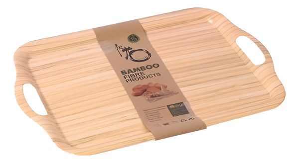 Bandeja Madera Bambu 42x29 Cm Grande Rectangular Con Asas