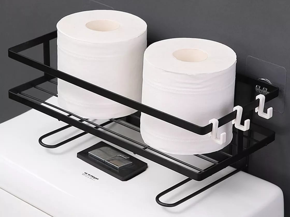 Estante Organizador Metal Pared Baño Adhesivo + Ganchos - Imagen 5