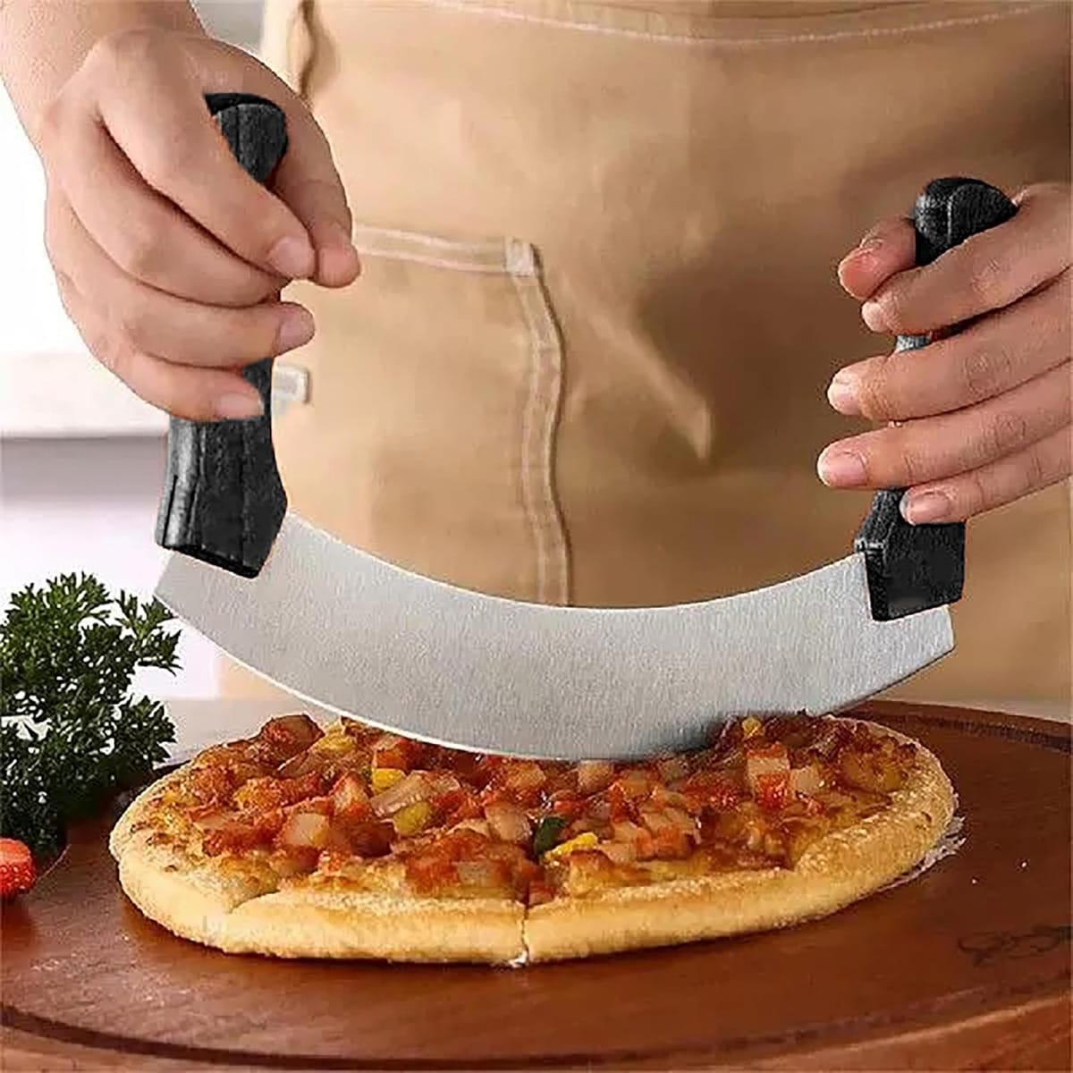 Cuchillo Media Luna De Acero Inoxidable Y Mango De Goma 26cm - Imagen 2