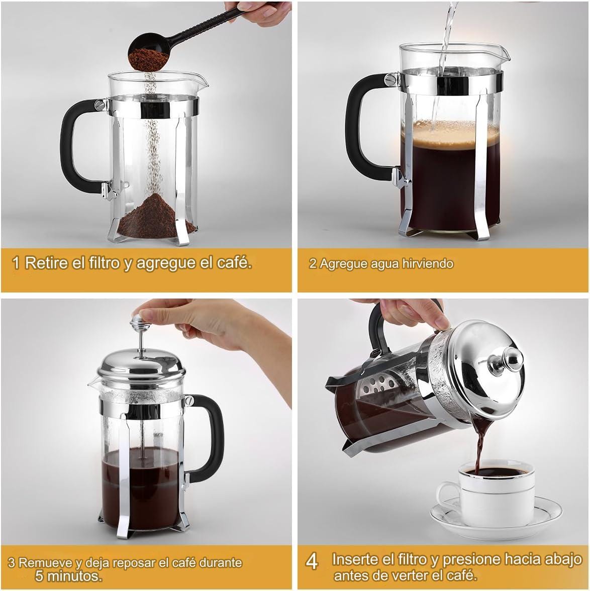 Cafetera Prensa Francesa Tetera 600 Ml Acero Inox 6 Tazas - Imagen 6