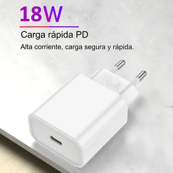 Cargador Celular Tipo C Ficha Carga Rapida 18w Para iPhone - Imagen 4