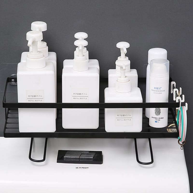 Estante Organizador Metal Pared Baño Adhesivo + Ganchos - Imagen 3