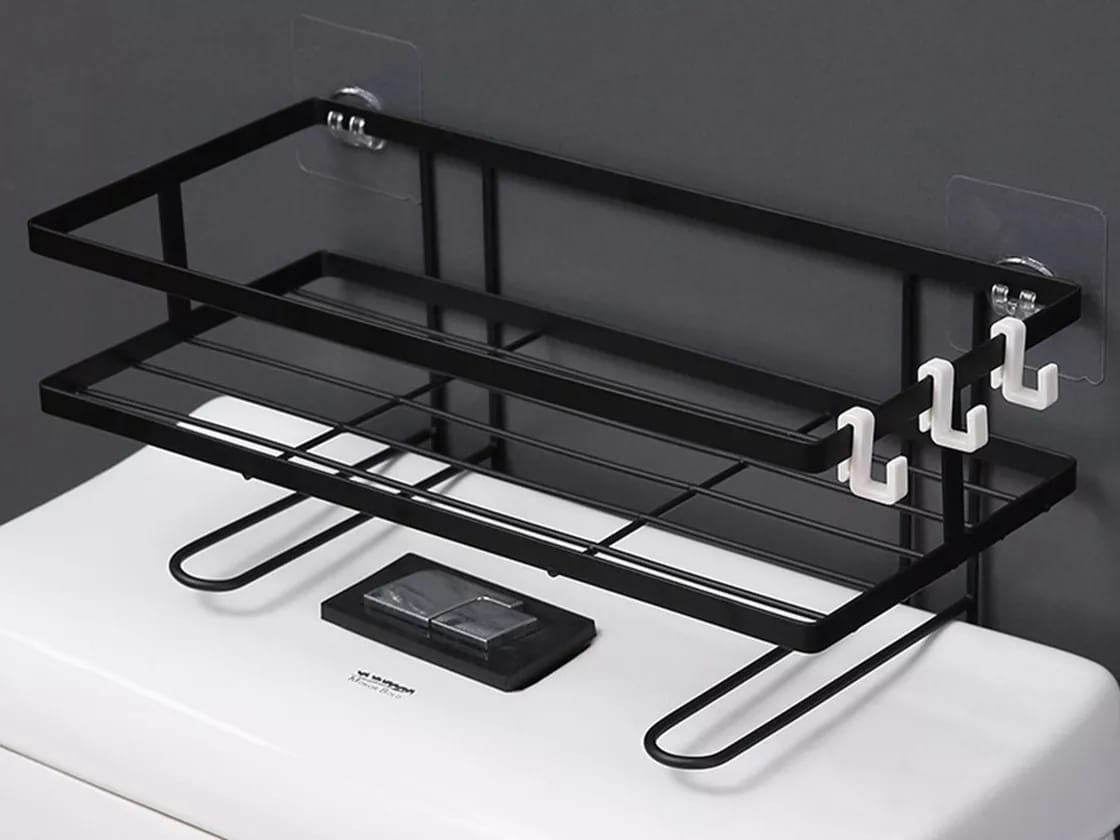 Estante Organizador Metal Pared Baño Adhesivo + Ganchos - Imagen 2