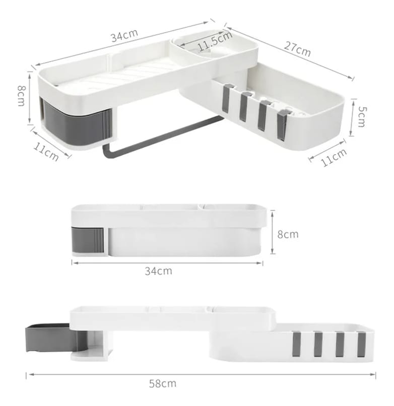 Esquinero Estante Plegable De Baño 34x27x8 Cm Ganchos - Imagen 9