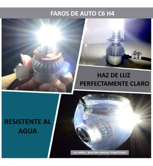 Kit Faros Lampara De Auto C6 H4 X2 Unidades Luz Led Coche - Imagen 2