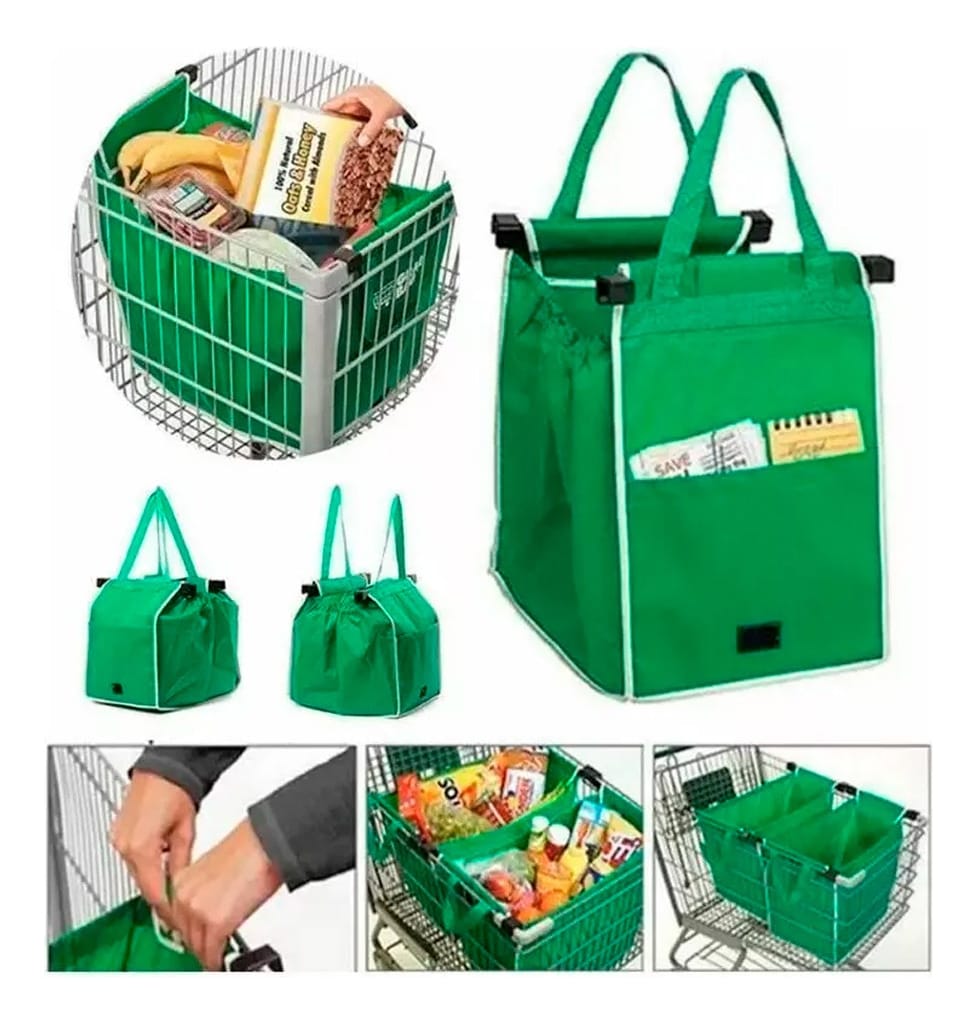 Bolsa Tela Tnt Plegable Con Clip Para Carrito Supermercado - Imagen 2
