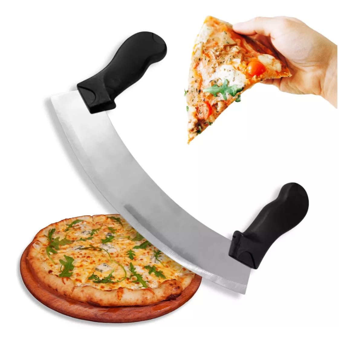 Cuchillo Media Luna De Acero Inoxidable Y Mango De Goma 26cm