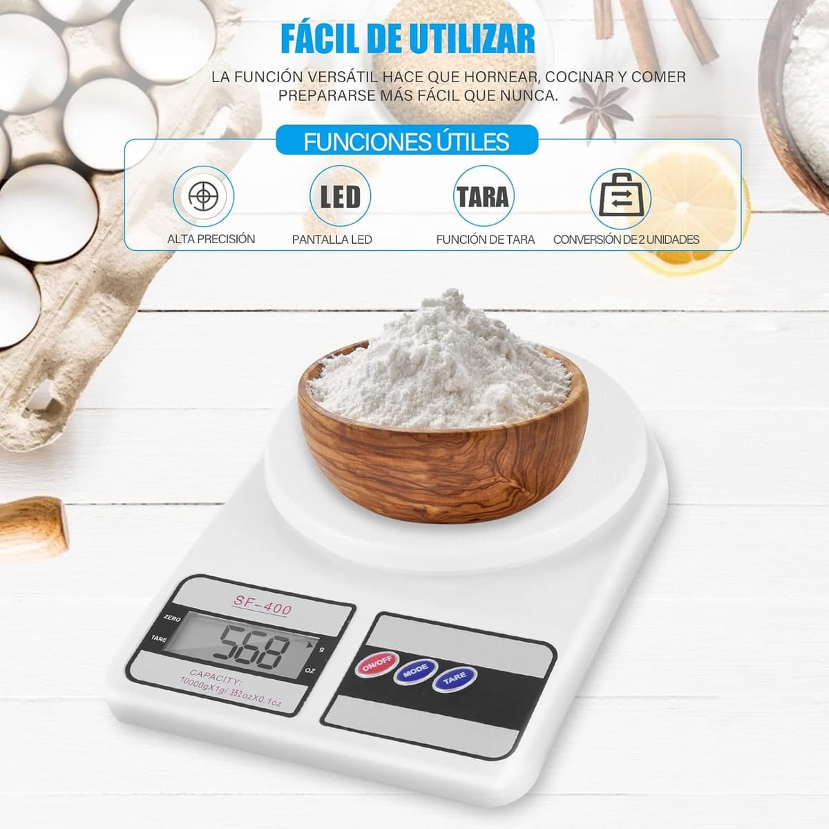Balanza Digital De Cocina Gran Capacidad 1g Hasta 10 Kg - Imagen 3