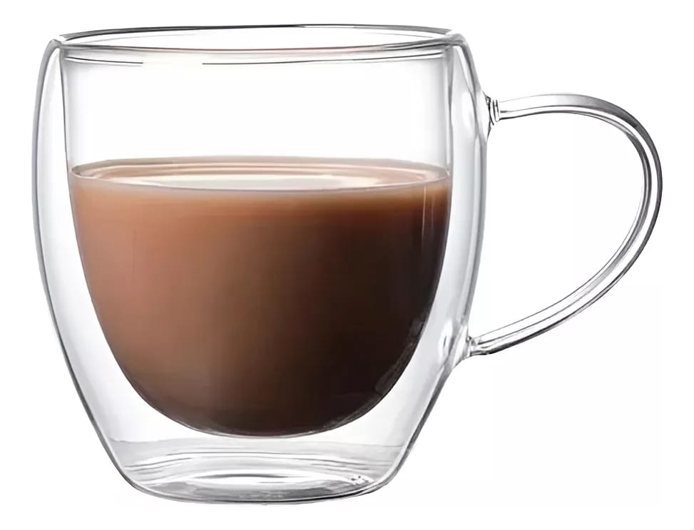 Taza Vidrio Doble Pared 250 Ml Café Té Aislante Frio Calor