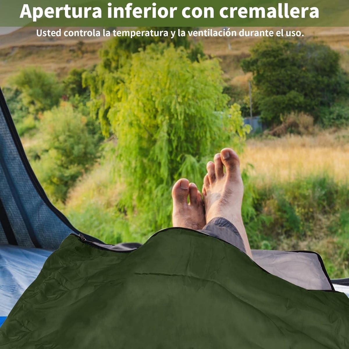Sobre Saco De Dormir Aislante Caza Camping 2mt Capucha Liso - Imagen 6
