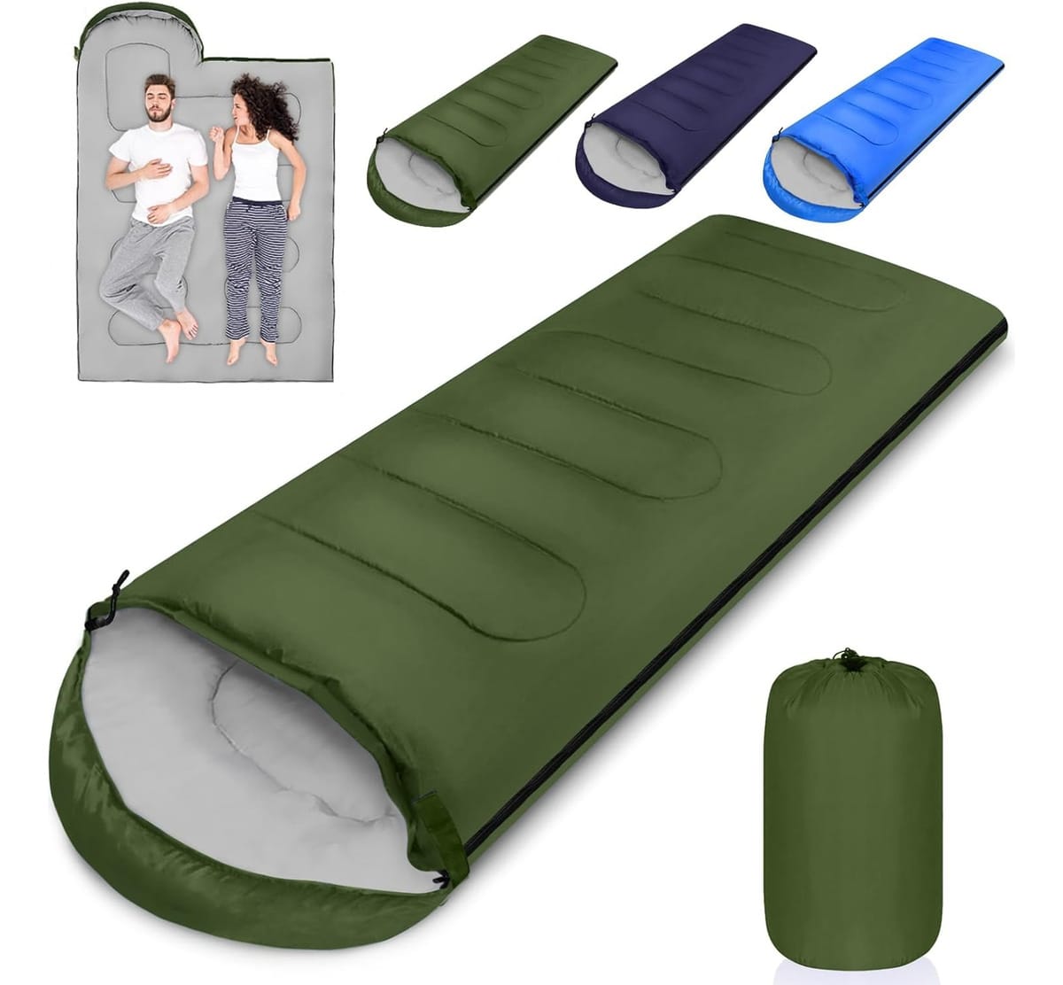 Sobre Saco De Dormir Aislante Caza Camping 2mt Capucha Liso